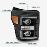 11-16 Ford Super Duty LUXX-Series LED Projector Headlights Black | AlphaRex