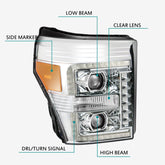 11-16 Ford Super Duty PRO-Series Halogen Projector Headlights Chrome | AlphaRex