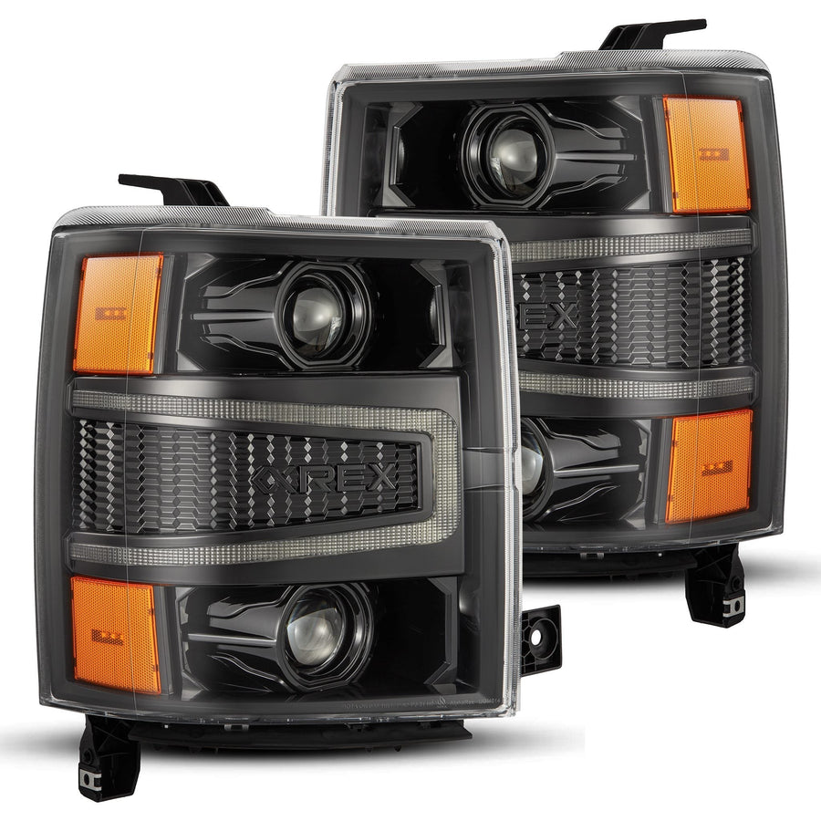 14-15 Chevrolet Silverado PRO-Series Halogen Projector Headlights Alpha-Black | AlphaRex
