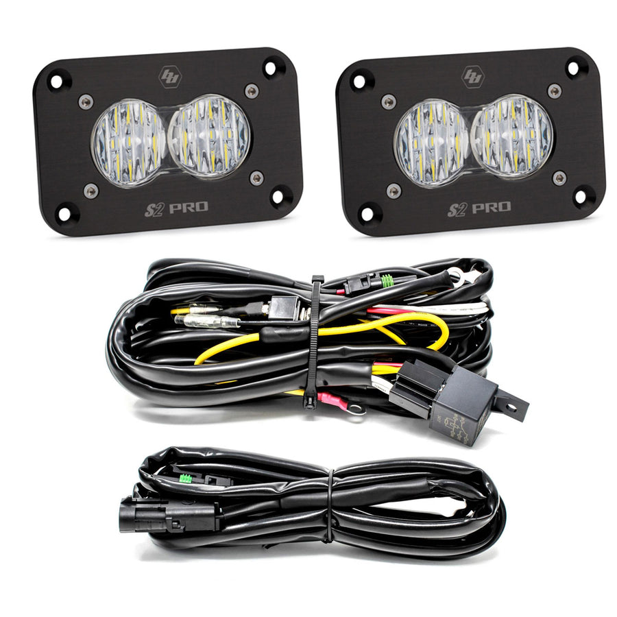 S2 Pro Black Flush Mount LED Light Pod Reverse Kit Wide Cornering Clear