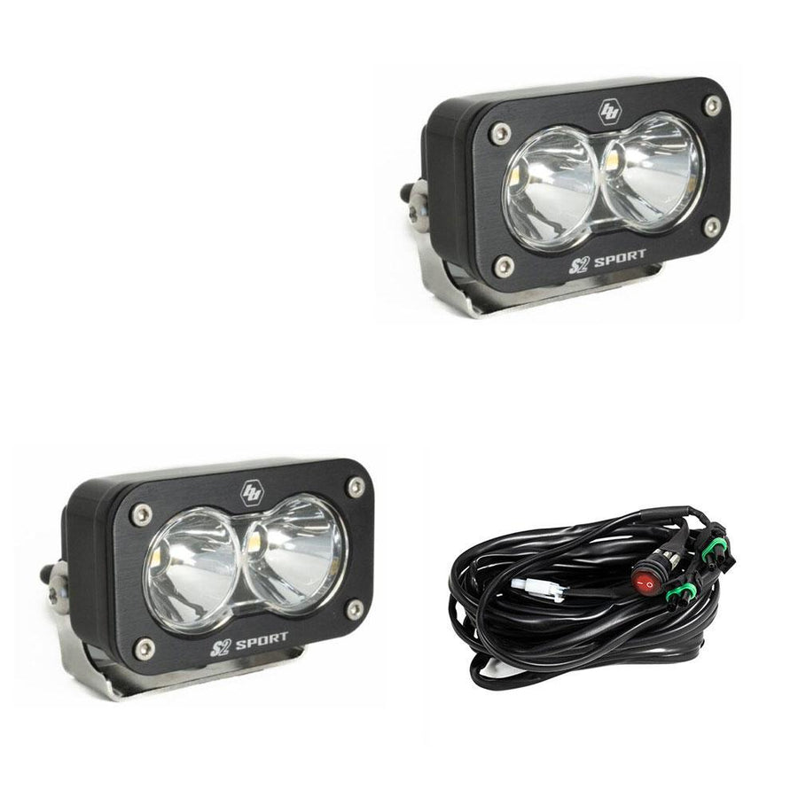 S2 Sport Black LED Auxiliary Light Pod Pair Spot Clear