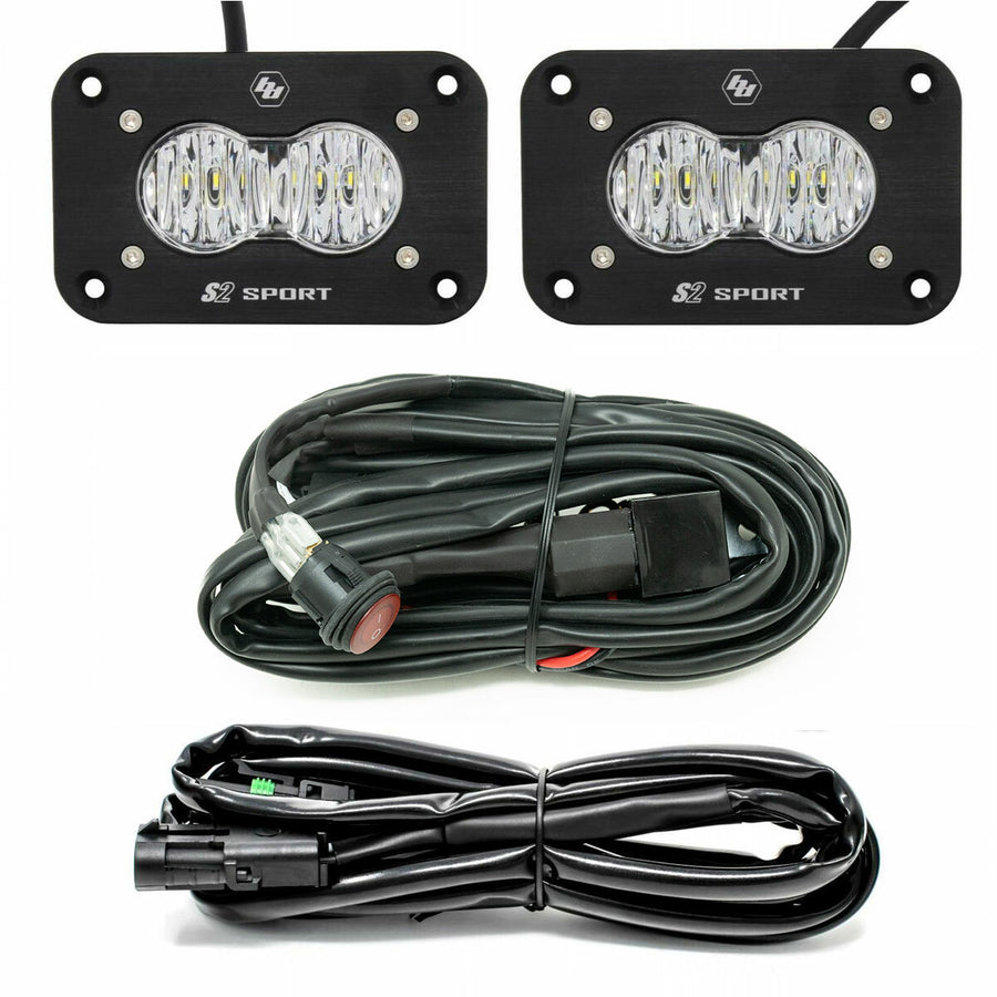 S2 Sport Black Flush Mount LED Light Pod Reverse Kit Wide Cornering Clear