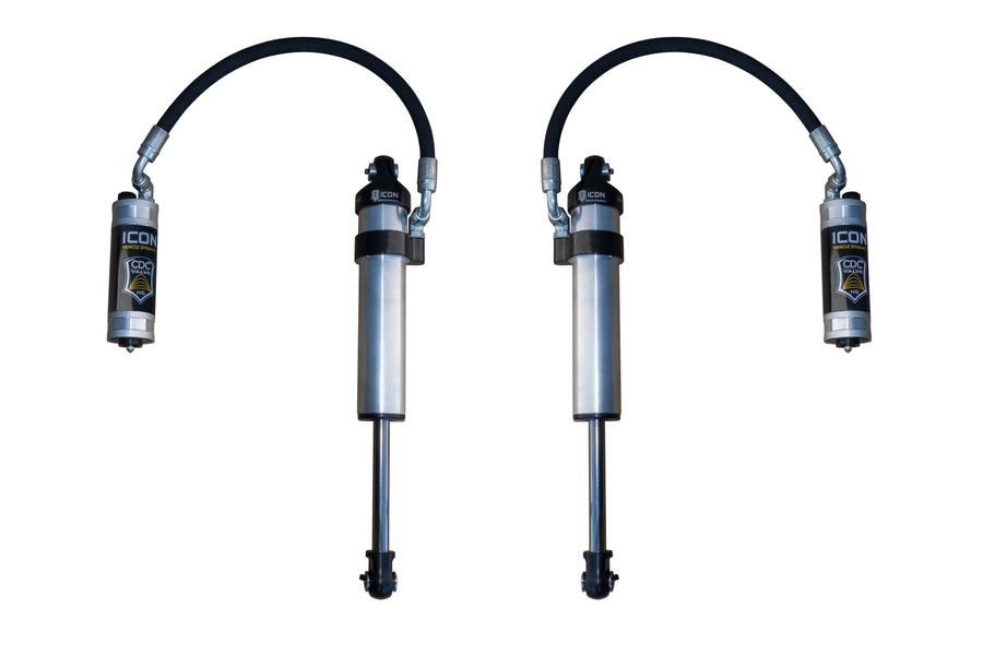 ICON 2003-2024 Toyota 4Runner/2005-2023 Toyota Tacoma/2007-2014 Toyota FJ Cruiser, Front, V.S. 2.5 Aluminum Series Shock Absorbers, Stock Width Secondary Shocks, Remote Reservoir w/ CDCV, Pair for Toyota Tacoma