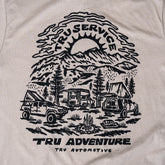 Tru Adventure Tee in Stone, back print detail